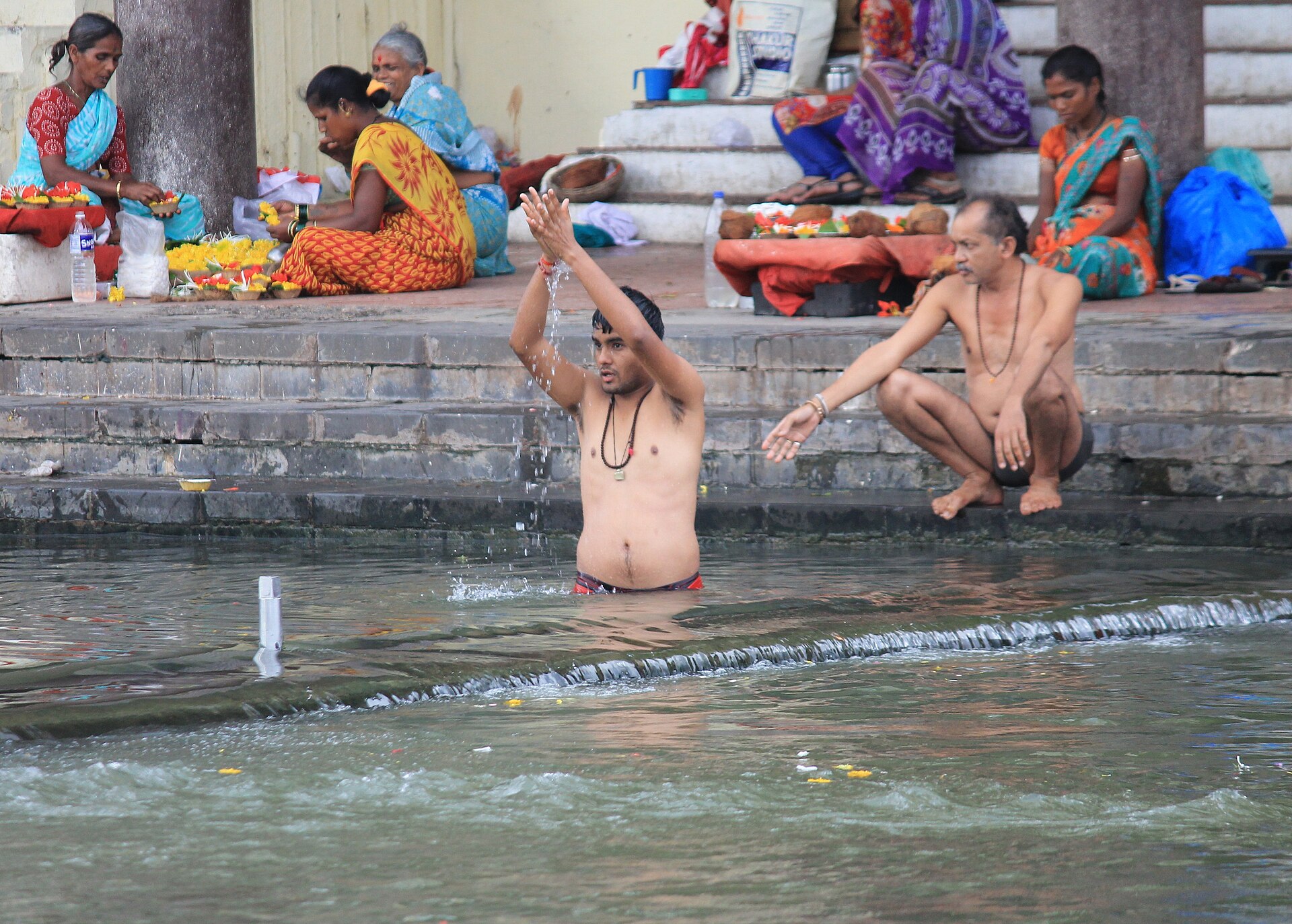 Devotees taking a holy dip in the Godavari at Nashik