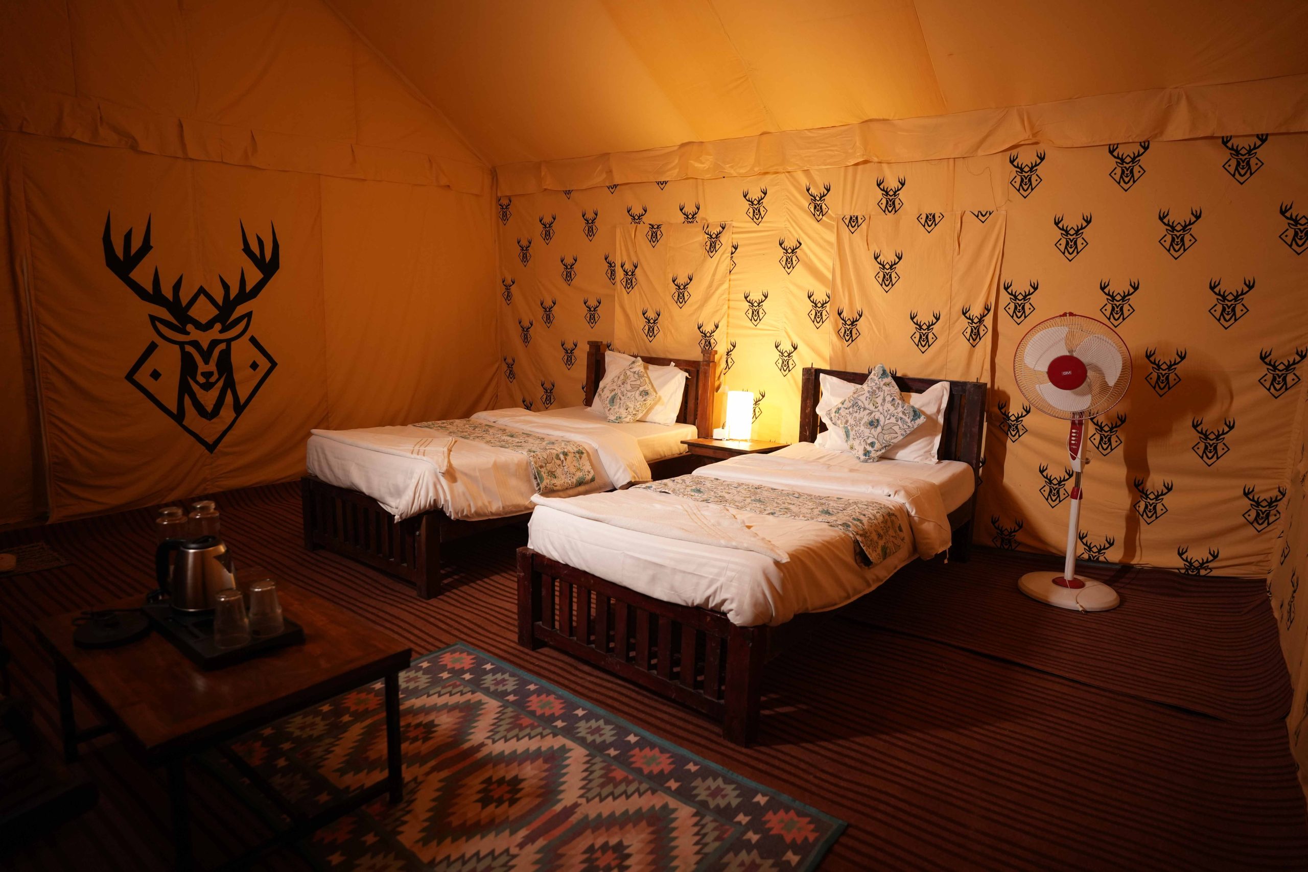 Luxury Swiss tent exterior at an Adhvanta campsite
