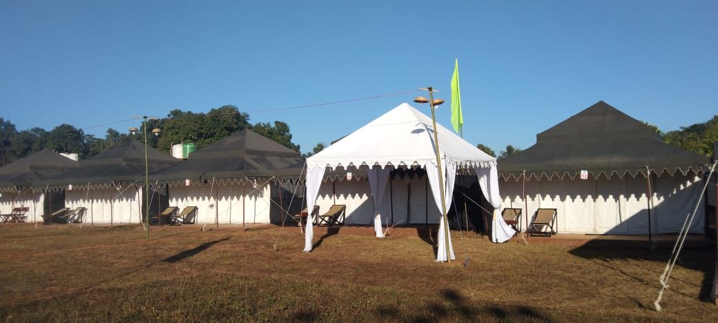 Luxury glamping tent in a natural setting