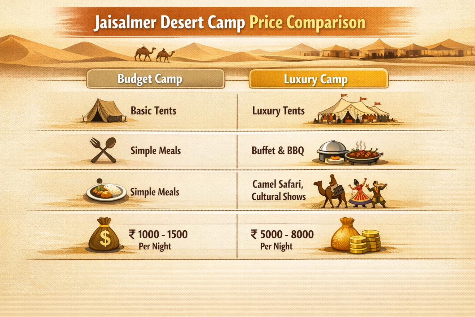 Jaisalmer desert camp price comparison table