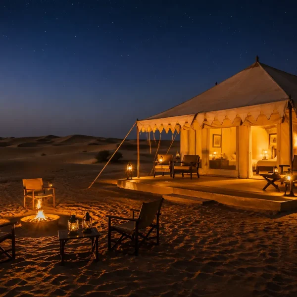 Luxury desert camping price in Jaisalmer — Adhvanta camp at Sam Sand Dunes