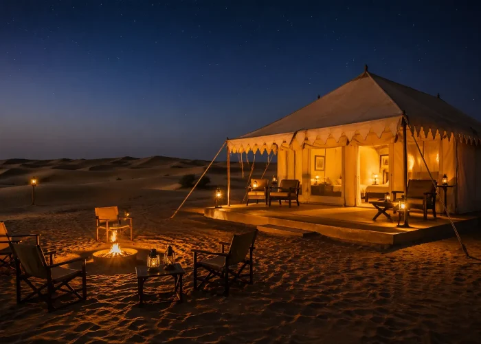 Luxury desert camping price in Jaisalmer — Adhvanta camp at Sam Sand Dunes