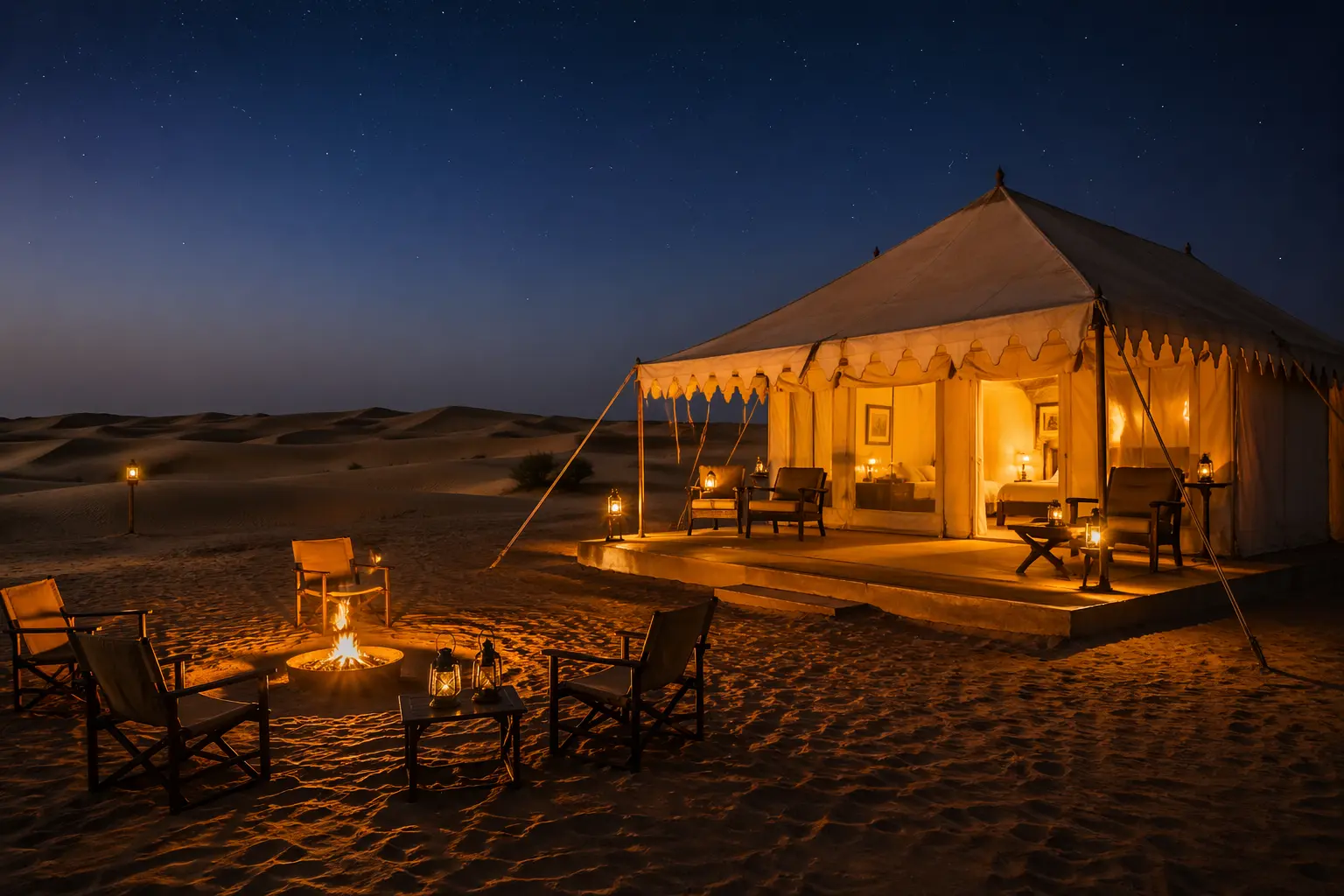 Luxury desert camping price in Jaisalmer — Adhvanta camp at Sam Sand Dunes