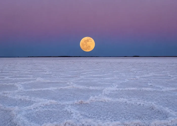 Full moon rising over the white salt desert at Rann of Kutch