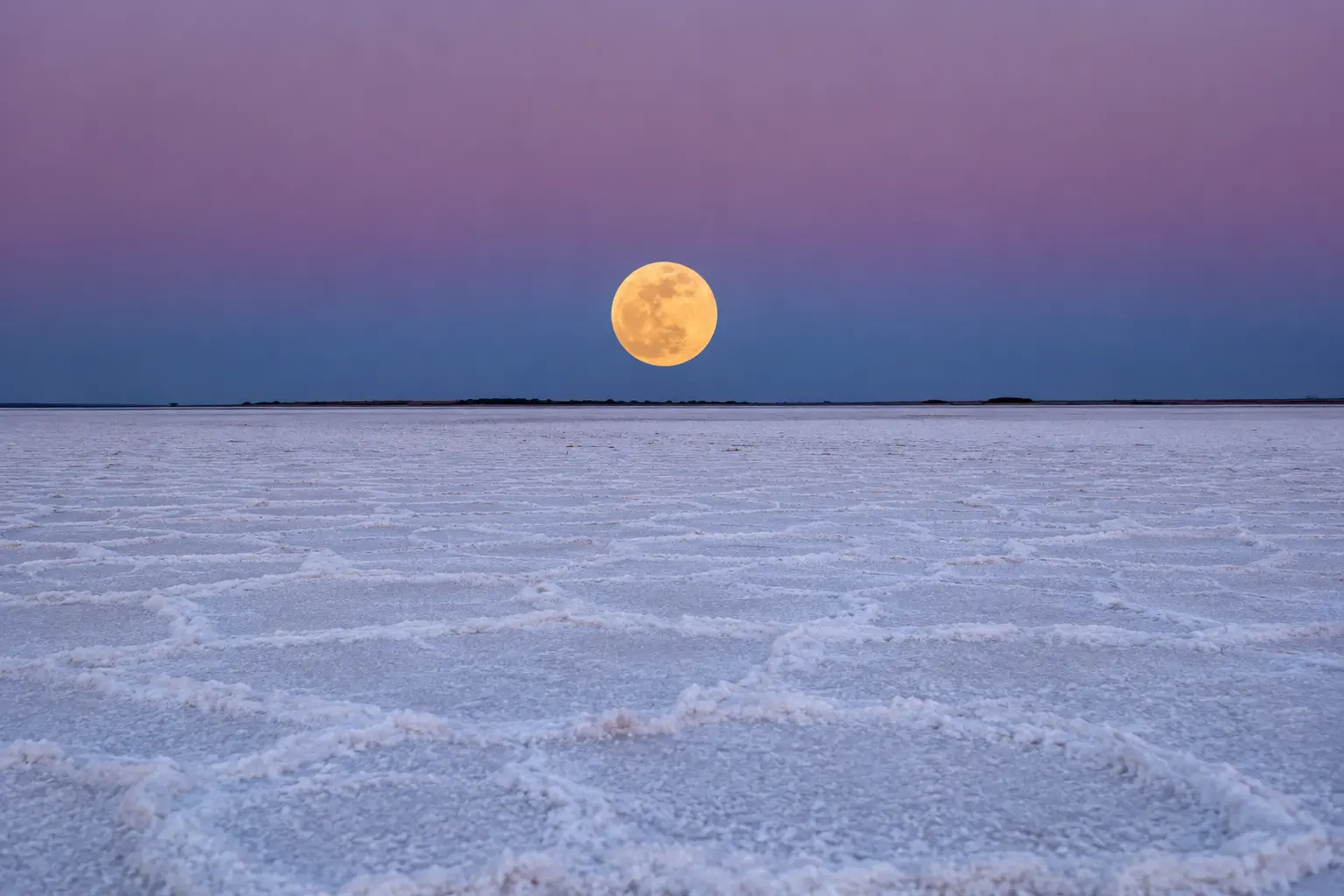 Full moon rising over the white salt desert at Rann of Kutch